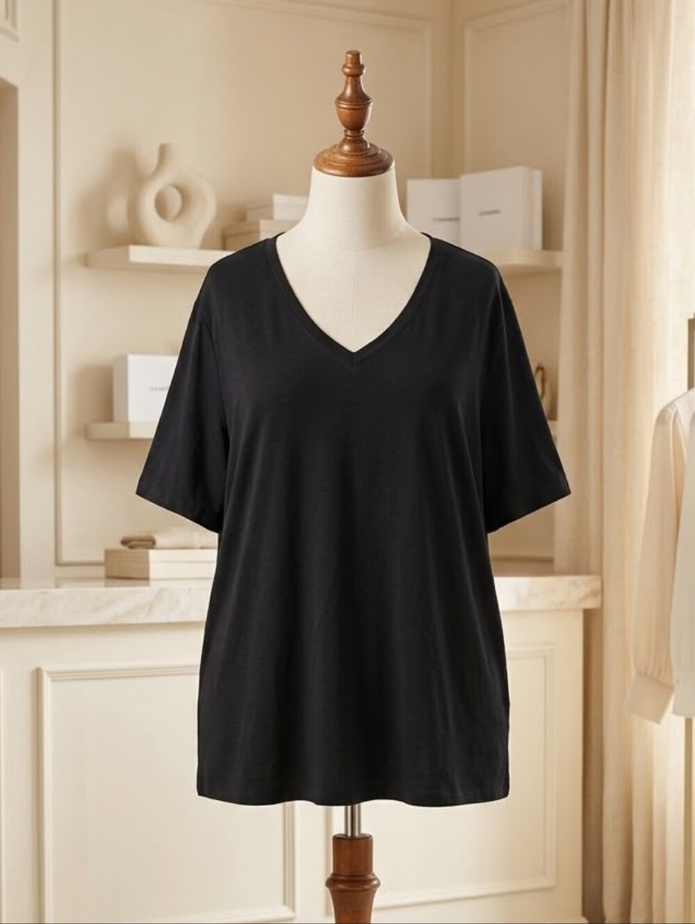 Terra & Sky Black Oversized V-Neck Tee Size 3X
